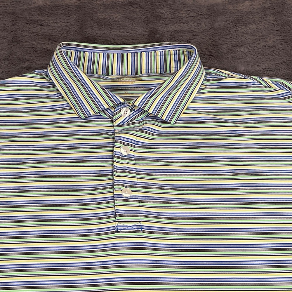 Hart Schaffner Marx Luxury Performance Striped Golf Polo Shirt Men XL Blue Green